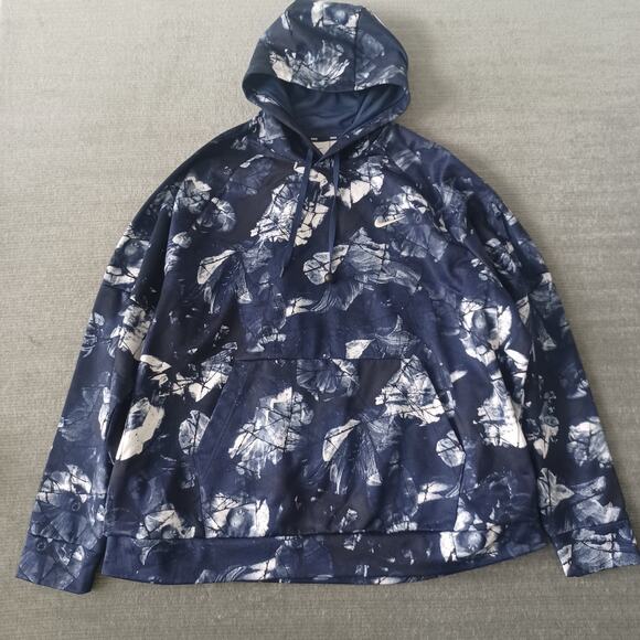 NIke Therma-Fit Pullover Fitness Hoodie Floral Print Navy Men's 2XL DQ4836-410 - Picture 14 of 14